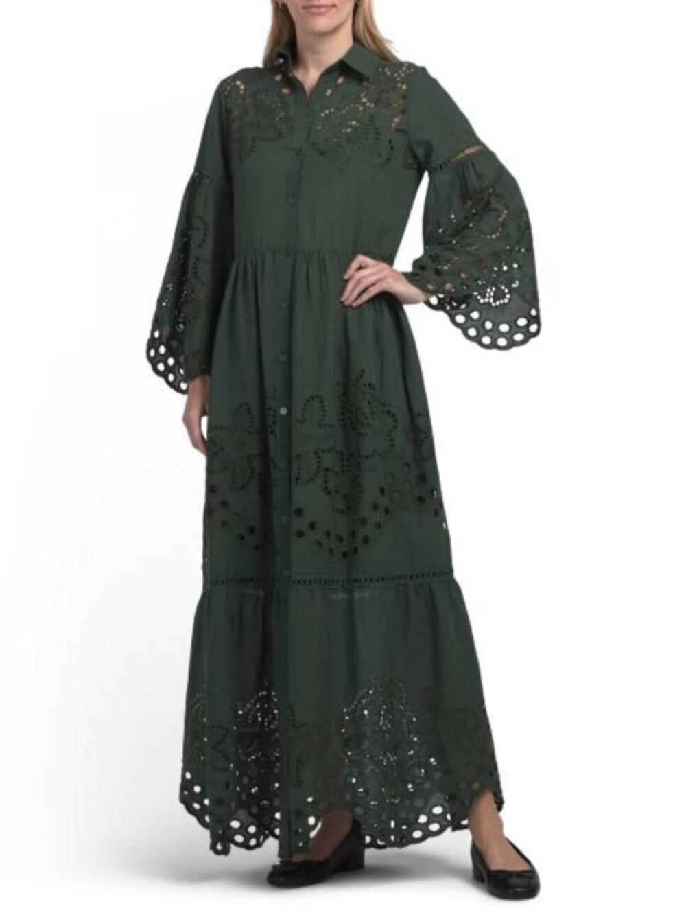 SOLITAIRE Long Sleeve Laser Cut Maxi Dress